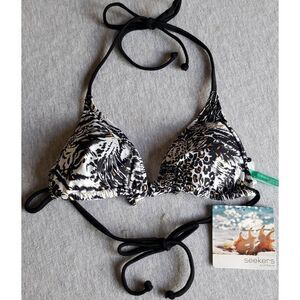 SEEKERS AUSTRALIA BLACK WHITE GOLD ANIMAL PRINT BIKINI TOP NWT